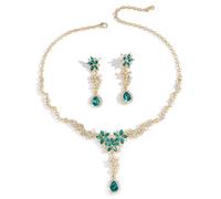 XFSRG Ensemble Bijoux Floral Cristal Collier Boucles D'oreilles Pendantes Parure Élégante Strass Brillant Accessoires Femme Mariage Cérémonie