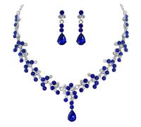XFSRG Ensemble Bijoux Goutte Cristal Bleu Collier Boucles D'oreilles Argent Brillant Élégant Parure Femme Mariage Soirée