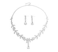 XFSRG Ensemble Bijoux Goutte Cristal Bleu Collier Boucles D'oreilles Argent Brillant Élégant Parure Femme Mariage Soirée