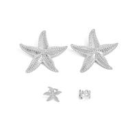 XFSRG Ensemble Boucle d’Oreille Étoile de Mer Grandes Boucles et Clips Élégants Bijoux d’Été Accessoires Marins pour Vacances et Fêtes (Argent)