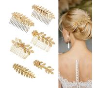 XFSRG Ensemble de 6 Peignes à Cheveux en Or Ornés de Feuilles et Fleur Pinces à Cheveux avec Dents pour Accessoires De Coiffure Mariée En Métal pour Femme Fille