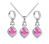 XFSRG Ensemble de Bijoux Fantaisie Femme Collier et Boucles d'Oreilles en avec Pendentif Rose Élégant Idéal pour Mariage et Soirée