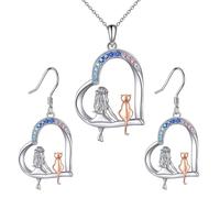 XFSRG Ensemble de Bijoux Femme et Fille Coeur Zircone Collier et Chat Pendentif Boucles d'oreilles Cadeaux pour Anniversaire Noël et Saint-Valentin (Argent 2)