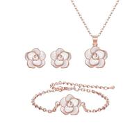 XFSRG Ensemble de Bijoux Femme Parure Collier Boucles D'oreilles Fleur Camélia Fleurs Parure de Bijoux Fleur de Rose Collier Bracelet Boucles D'oreilles
