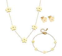 XFSRG Ensemble de Bijoux Fleurs pour Femme Fille Plaqué Or 18 Carats Collier Boucles D'oreilles Bracelet Set Délicat Acier Inoxydable Parure Bijoux(Or #2)