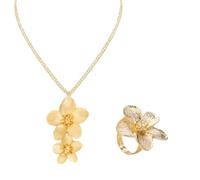 XFSRG Ensemble de Bijoux pour Femmes et Filles Collier et Bagues de Fleurs dorées Ensemble de Bijoux en Or décoration de Mariage personnalisée pour Filles et Femmes (Or)