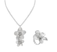 XFSRG Ensemble de Bijoux pour Femmes et Filles Collier et Bagues de Fleurs dorées Ensemble de Bijoux en Or décoration de Mariage personnalisée pour Filles et Femmes (Argent)