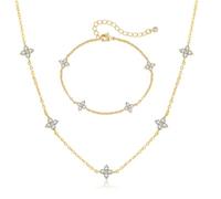 XFSRG Ensemble de Bijoux Trèfle à Quatre Feuilles Femme 18K Réglable Collier Bracelet Ensemble avec Zircon Cubique Bijoux Délicats Mariées Mariage pour Petite Amie Mère Fille (Or)