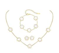 XFSRG ensemble de Bijoux TrèFle à Quatre Feuilles pour Femme Fille Braceiet, Boucles d'Oreilles,Collier DéLicat Acier inoxydable Parure pour Cadeau d'Anniversaire Mariage(Blanc)