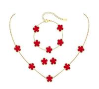 XFSRG ensemble de Bijoux TrèFle à Quatre Feuilles pour Femme Fille Braceiet, Boucles d'Oreilles,Collier DéLicat Acier inoxydable Parure pour Cadeau d'Anniversaire Mariage（Rouge）