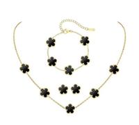 XFSRG ensemble de Bijoux TrèFle à Quatre Feuilles pour Femme Fille Braceiet, Boucles d'Oreilles,Collier DéLicat Acier inoxydable Parure pour Cadeau d'Anniversaire Mariage(Noir)