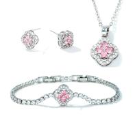 XFSRG Ensemble De Bijoux Trèfle À Quatre Feuilles Zirkonia Einlage Collier Boucles D'oreilles Bracelet Set Réglable Bijoux Feuilles pour Femme Fille (Argent-1)