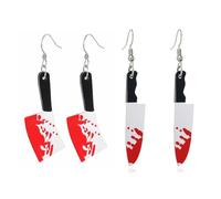 XFSRG Ensemble de Boucles d’Oreilles Halloween Femme avec Couteaux Sanglants Pendants Légers et Confortables pour Look Horreur Cosplay et Fête (Blanc)