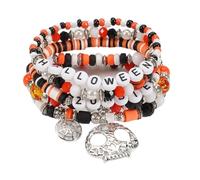 XFSRG Ensemble de Bracelets à Perles Multicouches Halloween Bracelet Élastique avec Breloques Crâne Bijoux Gothiques pour Femme