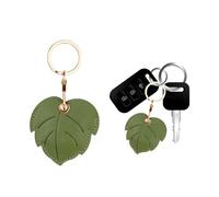 XFSRG Étui AirTag Feuille Verte en Cuir PU Accessoire AirTag Original et Fantaisie pour Sac ou Porte-clés Design Élégant et Pratique (feuille verte large)