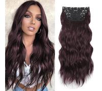 XFSRG Extension Cheveux Naturel Clip 4 Pièces 55cm Faux Cheveux Longs Ondulés Avec Pinces Smooth Wig With Clips Convient Aux Femmes Pour Rendez-Vous Fêtes Voyages(Marron Foncé)