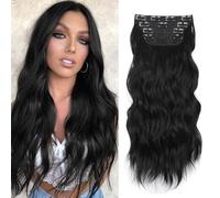 XFSRG Extension Cheveux Naturel Clip 4 Pièces 55cm Faux Cheveux Longs Ondulés Avec Pinces Smooth Wig With Clips Convient Aux Femmes Pour Rendez-Vous Fêtes Voyages(Noir)