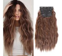 XFSRG Extension Cheveux Naturel Clip 4 Pièces 55cm Faux Cheveux Longs Ondulés Avec Pinces Smooth Wig With Clips Convient Aux Femmes Pour Rendez-Vous Fêtes Voyages(Marron Clair)