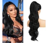 XFSRG Extension Cheveux Naturel Ponytails 65 cm Longue Bouclés Ondulée Queue de Cheval Synthétique avec Cordon pour Femmes Filles(1B)