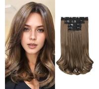 XFSRG Extension de Cheveux à Clips Longue Ondulées Extension à Clip 4pcs 35cm Naturel Synthétique Rajout Postiche Invisible Cheveux pour Femme (Marron foncé)