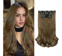XFSRG Extension de Cheveux à Clips Longue Ondulées Extension à Clip 4pcs 35cm Naturel Synthétique Rajout Postiche Invisible Cheveux pour Femme (Marron clair)