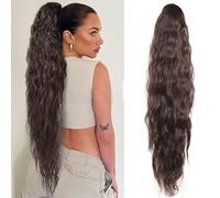 XFSRG Extension de Queue de Cheval pour Femmes - Cordon de Serrage en Extension de Cheveux Synthétique - Longue Bouclée Ondulée - Marron/76CM