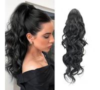 XFSRG Extension Queue de Cheval Ondulée Postiche à Pince Ponytail Cheveux Naturel Synthétique Extension Queue de Cheval pour Femmes Cheveux Longs Volumineux (Noir)