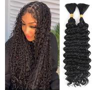XFSRG Extensions Cheveux Bouclés Vague Profonde Mèches Tressage Ondulées Naturelles Synthétiques Haute Qualité(Noir-45cm)