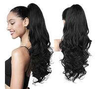 XFSRG Extensions de Cheveux Naturels Bouclés à Clip Cheveux Longs et Ondulés Queue de Cheval Volumineuse Pour Toutes Occasions et Types de Cheveux (Noir)