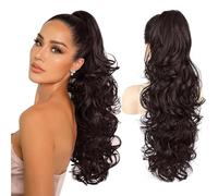 XFSRG Extensions de Cheveux Naturels Bouclés à Clip Cheveux Longs et Ondulés Queue de Cheval Volumineuse Pour Toutes Occasions et Types de Cheveux (Marron foncé)