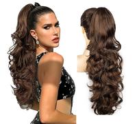 XFSRG Extensions de Cheveux Naturels Bouclés à Clip Cheveux Longs et Ondulés Queue de Cheval Volumineuse Pour Toutes Occasions et Types de Cheveux (Marron clair)