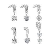 XFSRG Faux Piercing Nombril Con Pendentif Zircon Brillant Set Belly Rings Bijoux Nombril Clip 6 Pièces Détachable Belly Button Ring Non Percé Jewellery pour Femmes Filles