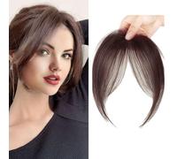 XFSRG Frange a Clip Cheveux Naturel 3D Franges Extensions Synthétique Fringe avec Temples pour Femmes Filles(Brun foncé)
