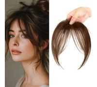 XFSRG Frange a Clip Cheveux Naturel 3D Franges Extensions Synthétique Fringe avec Temples pour Femmes Filles(Marron clair)