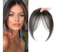 XFSRG Frange a Clip Cheveux Naturel 3D Franges Extensions Synthétique Fringe avec Temples pour Femmes Filles(Brun-noir)