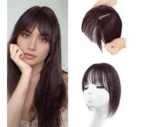 XFSRG Frange a Clip Cheveux Naturel Français Bangs Pince Extensions de Franges Épais Neat avec Tempes pour Femmes Filles(Brun foncé)