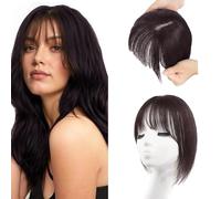 XFSRG Frange a Clip Cheveux Naturel Français Bangs Pince Extensions de Franges Épais Neat avec Tempes pour Femmes Filles(Brun-noir)
