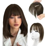 XFSRG Frange a Clip Cheveux Naturel Français Bangs Pince Extensions de Franges Épais Neat avec Tempes pour Femmes Filles(Marron clair)