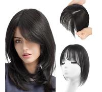 XFSRG Frange a Clip Cheveux Naturel Français Bangs Pince Extensions de Franges Épais Neat avec Tempes pour Femmes Filles(Naturel Noir)