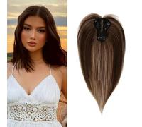 XFSRG Frange a Clip Cheveux Naturel Topper 25 cm Bangs Extension Perruque Fringe avec Temples pour Femmes Filles(Marron clair)