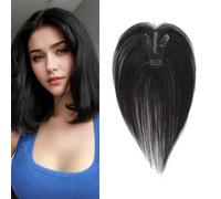 XFSRG Frange a Clip Cheveux Naturel Topper 25 cm Bangs Extension Perruque Fringe avec Temples pour Femmes Filles(Naturel Noir)