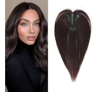 XFSRG Frange a Clip Cheveux Naturel Topper 25 cm Bangs Extension Perruque Fringe avec Temples pour Femmes Filles(Brun foncé)