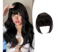 XFSRG Frange à Clips Fausse Frange Avec Tempes Naturel Bangs Hair Frange Extension Frange Cheveux Humains Frange Plat pour Femmes(Noir)
