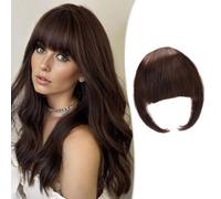 XFSRG Frange à Clips Fausse Frange Avec Tempes Naturel Bangs Hair Frange Extension Frange Cheveux Humains Frange Plat pour Femmes(Marron foncé)