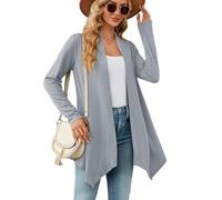 XFSRG Gilet Femme Ouverte Devant Manches Longues Veste Léger Casual Cardigan de Couleur Unie Elegant Décontracté Printemps Automne(Gris-Bleu/XL)