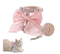 XFSRG Harnais avec Laisse Harnais Chaton Réglable avec Noeud Rose Anti-éclatement pour Lapin Chat Européen Maine Coon Persan Attache Dessus avec Laisse (M)