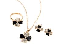 XFSRG Juegos de Joyas de Trébol Colgante Trébol con Cadena Zirconia Cúbica Pulsera y Anillo Juego de Joyas Fiesta Cumpleaños Boda Día de San Valentín Regalos (Noir)