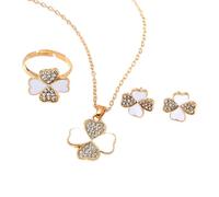 XFSRG Juegos de Joyas de Trébol Colgante Trébol con Cadena Zirconia Cúbica Pulsera y Anillo Juego de Joyas Fiesta Cumpleaños Boda Día de San Valentín Regalos (Blanc)