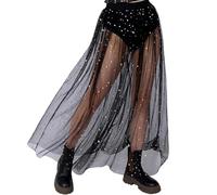 XFSRG Jupe Courte Femme Étoilée en Tulle Transparent Jupe Mi Longue Chic et Élégante pour Été Jupe Femme Mode pour Soirées et Sorties(XL)