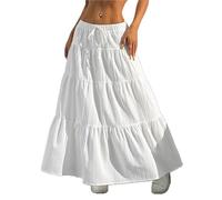 XFSRG Jupe Longue Femme d'Été Taille Haute Elastique A Ligne Élégante Plissée Bohême Maxi Jupes pour Vacances Plage Décontractée(Blanc/M)